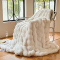 Luxury 1000GSM Faux Rabbit Fur Bubble Throw Blanket, Elegant White, Ultra Soft Plush 3D Bubble Design, Reversible Mink Blanket for Couch, Sofa, Bed & Living Room, 50" x 60" Gift for Women & Family