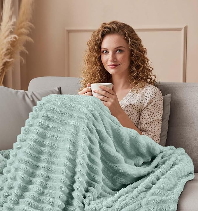 Utopia Bedding Sage Green Striped Fleece Blanket Throw Size – Fluffy, Warm & Lightweight Ribbed Throw for Bed, Sofa & Chair - Soft Cozy Blanket for Home Décor & Gifting (50x60 Inches)