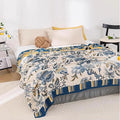 Snycler Boho Throw Blanket for Bed - 100% Cotton Ultra Soft Rustic Quilt - White Blue Floral Printed Farmhouse Decor Bed Blankets, 60"×80" All Season Rustic Throw for Sofa Couch Chair