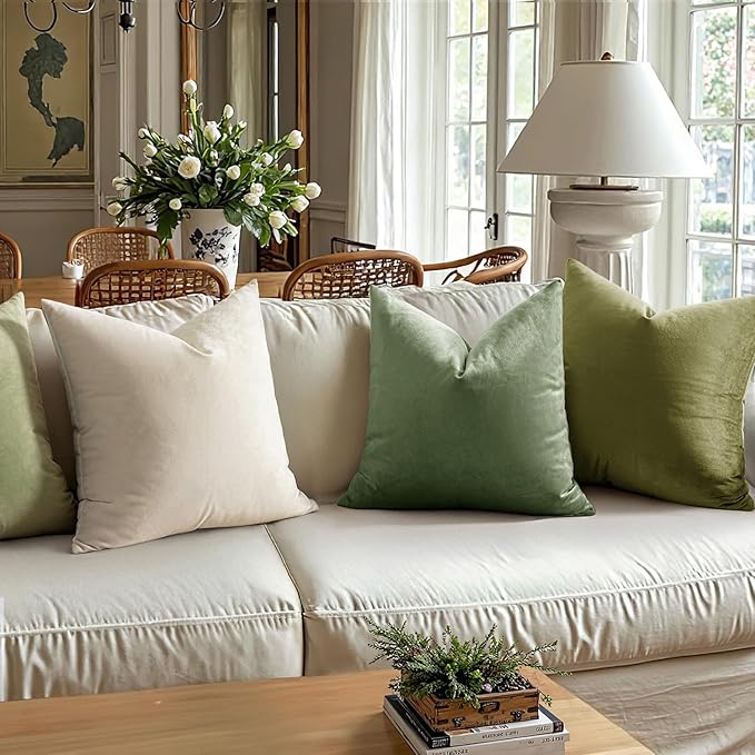 MIULEE 24x24 Inch Euro Sham Velvet Pillow Covers, Set of 2 Large Square Decorative Spring Pillows -Sage Green Super Soft for King Bed, Sofa, Couch, Accent Chairs