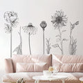 Black Simple Flower Plant Wall Decals, 2 Sheets Large Boho Floral Modern Wall Stickers Peel Stick Sketch Wildflower Wallpaper Art Decor for Bedroom Living Room Office Gifts for Mom(11.8x35.4 in/Sheet)