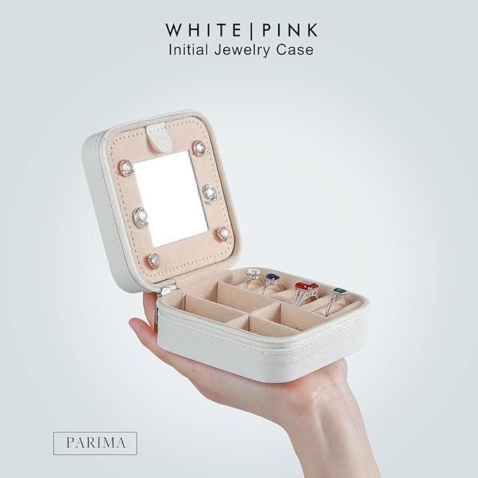 Parima Travel Jewelry Organizer Box for Girls & Women | Personalized Jewelry Boxes | Necklace, Earring & Ring Box - Letter J, White