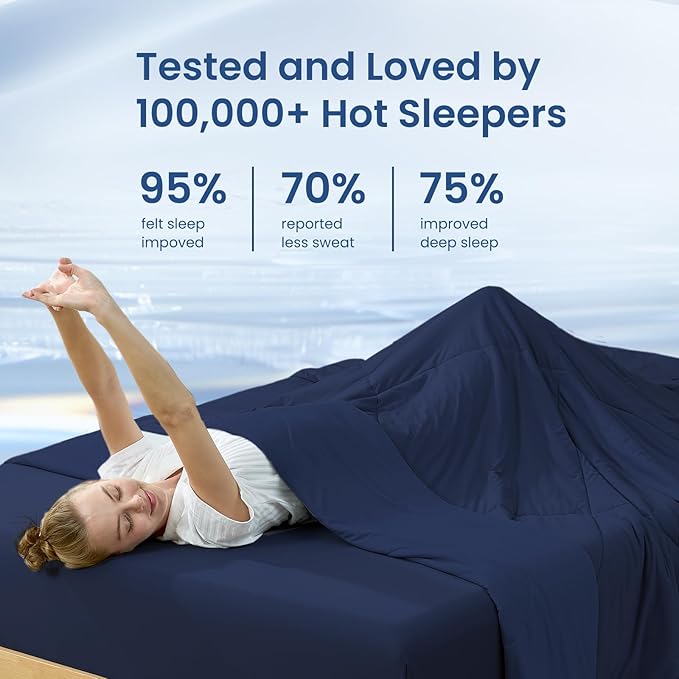 Cozy Bliss Cooling Comforter Twin Size, Cooling Blankets for Hot Sleepers and Night Sweats, Dark Blue Summer Comforter for Twin Size Bed, Breathable Soft Lightweight Silk Smooth
