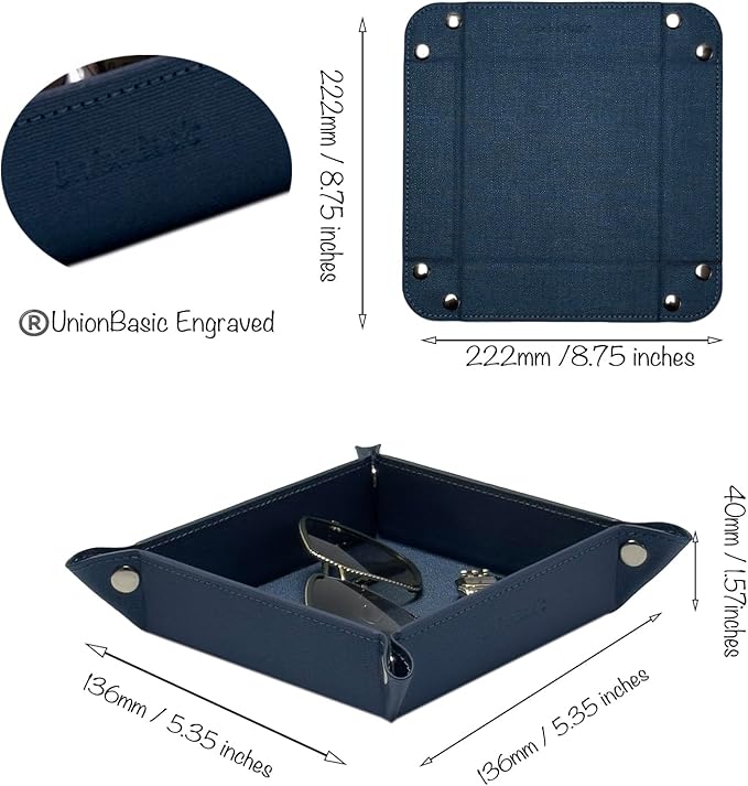 UnionBasic Small Valet Tray, Jewelry Tray for Rings Watches Earrings, Entryway Catchall Caddy for Coins Keys Change, Nightstand Bedside Valet Holder, Trays for Electronic Gadgets, Denim Blue