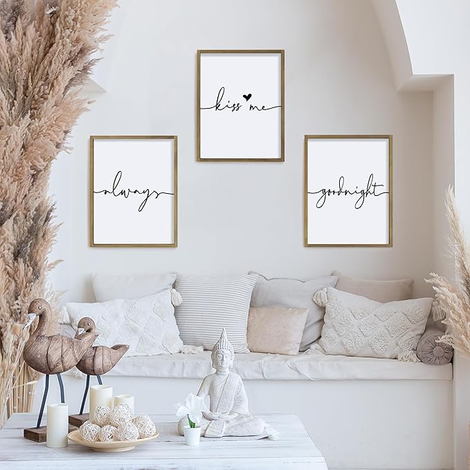 Set of 3 Framed Always Kiss Me Sign 11"x14" Living Room Wall Decor for Farmhouse Rustic Home Wall Art Wood Signs