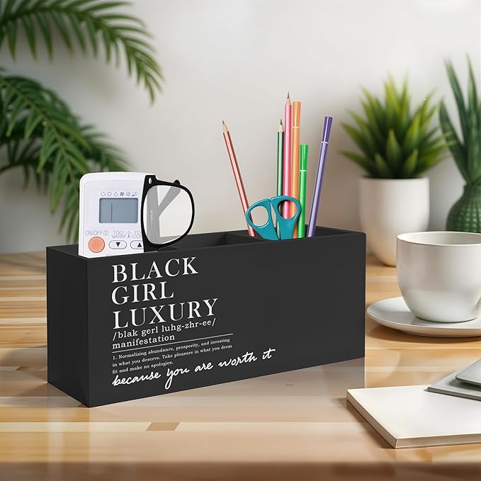 Black Girl Luxury Inspirational Pen Pencil Holder, Desk Accessories Gifts for Black Women, African American Positive Affirmations Pencil Pen Holder Organizer for Home Office