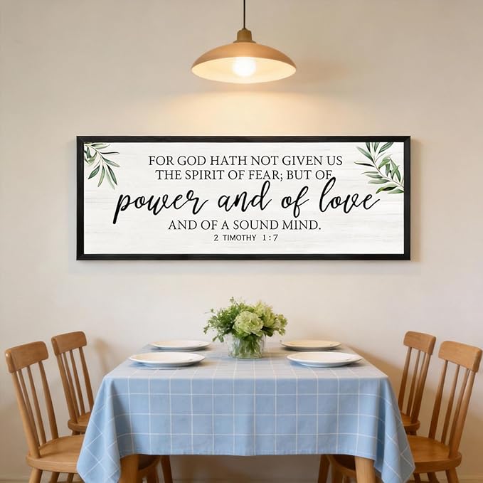 For God Hath Not Given Us the Spirit of Fear Wall Art – 40x15 Inch Framed Bible Verse Decor, 2 Timothy 1:7 Christian Wall Decor, Large Scripture Wall Art for Living Room Bedroom, Black