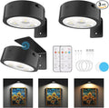 3 Pack Picture Lights for Wall, Rechargeable Battery Operated wall lights, Picture Frame lights with 3 Lighting Modes, Wireless Magnetic Painting Light with Remote Control Timer (Black, 3 Pack)