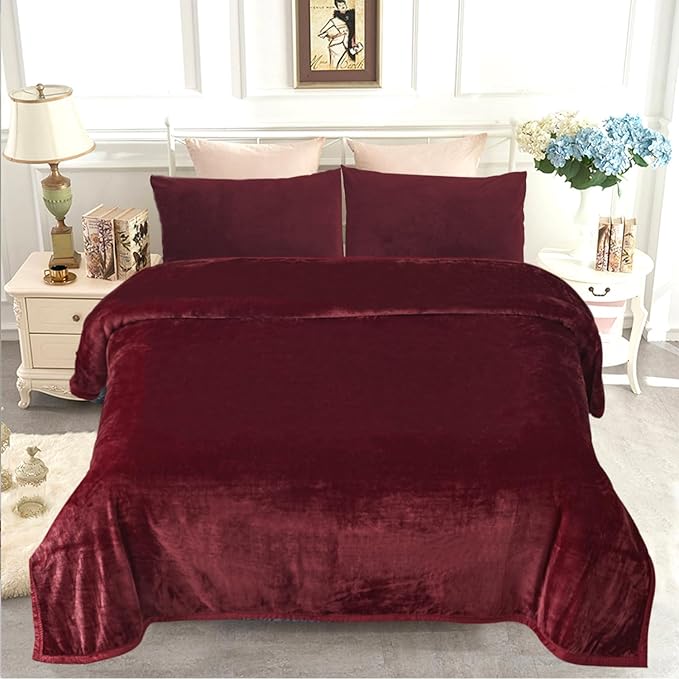 JYK Fleece Plush Blanket - 4.4 LB, 1 Ply Lightweight Korean Style Mink Blanket, King 85" x 95" - Super Soft, Warm & Cozy, Microfiber Bed Blanket for All Seasons, Burgundy