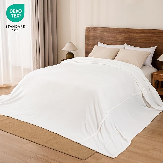PHF Oversized King Big Fleece Blanket 120"x120", No Shed No Pilling Extra Large Soft Blanket, Giant 10'x 10' Lightweight for Bed, Sofa Travel and Camping, Suitable for All Season, White