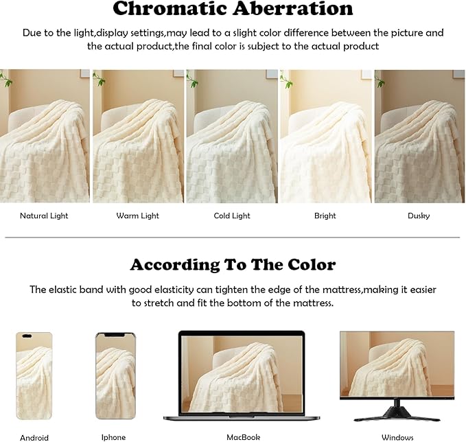 NEWCOSPLAY Super Soft King Blanket Ivory Premium Silky Flannel Fleece 3D Checkered Lightweight Bed Blanket All Season Use (Ivory Checkered, King(90"x110"))