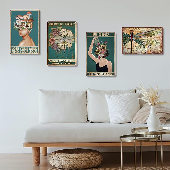Creative Tin Sign Dragonfly I Am Always With You Hippie Boho Wall Art Funny Novelty Metal Tin Signs Home Garden Bar Hotel Office Bedroom Living Room Cafes Wall Decor 8x12 Inch