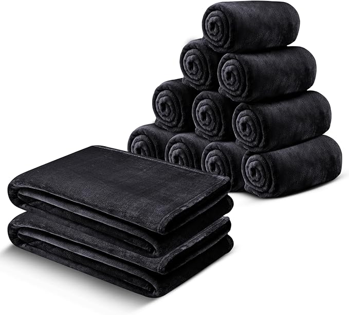IR Imperial Rooms Fleece Blanket 12 Pack Twin Size 60x80 Inches - Super Soft Fluffy Throw Blanket for Sofa and Bed - Warm and Cozy Lightweight 400 GSM Microfiber Bed Throws Blankets (Twin, Black)