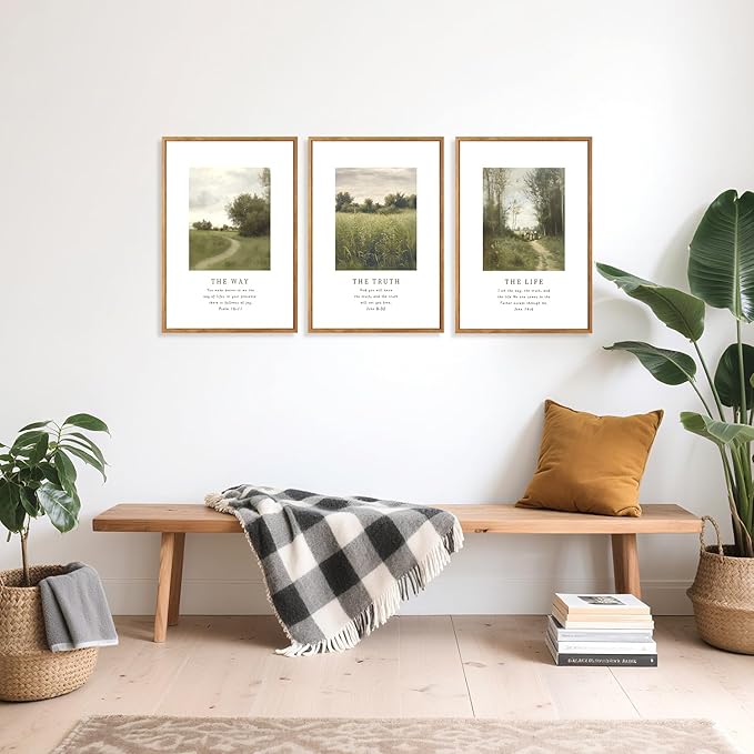 CHDITB christian Framed Canvas Wall Art, Inspirational Scripture Wall Decor, vintage Nature religious Pathway Wall Painting, Neutral the truth Bible verse Art Prints for Zen Prayer Decor 12”X16”x3