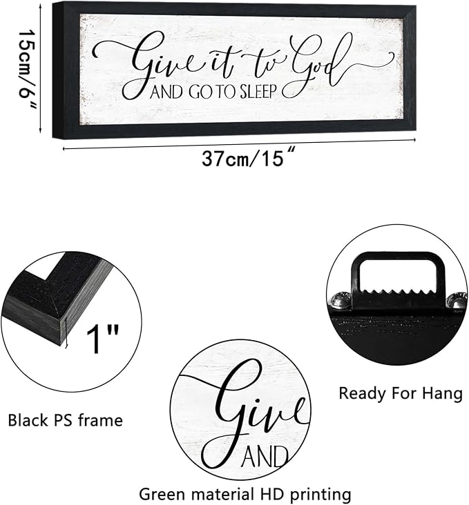 Give It to God and Go to Sleep Sign: Couples Bedroom Wall Decor Above Bed Framed Master Bedroom Signs Farmhouse Rustic Wall Art Country Home Decor Family Sign Hanging Plaques 6" x 14.5"