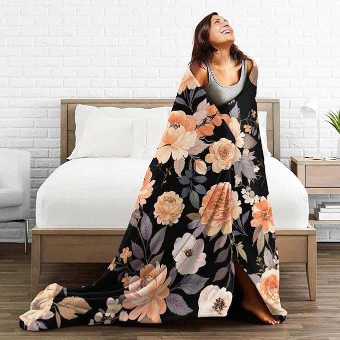 Flower Throw Blanket - Soft Plush Fleece Floral Bedding Blankets- Cozy Flower Stuff Gifts for Women Girls Kids 50"X60"