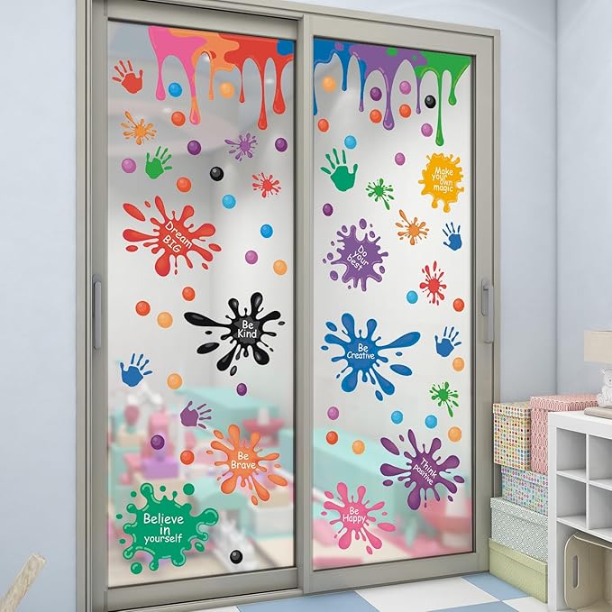HLNIUC Colorful Inspirational Wall Decals 31pcs Positive Saying Ink Splatter Splotches Wall Sticker Watercolour Motivational Lettering Wall Peel and Stick Decor for Kid Playroom Daycare Art Decor