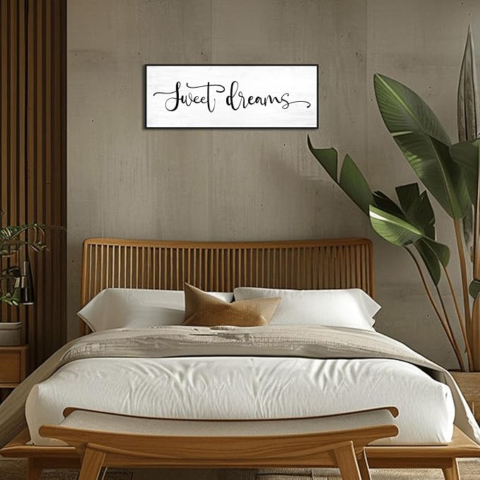 Sweet Dreams Wall Decor Above Bed: Farmhouse Bedroom Sign Guest Room Wall Decor,32x12 Inch Framed Canvas Modern Master Bedroom Wall Art Rustic Hanging Plaque Home Decor