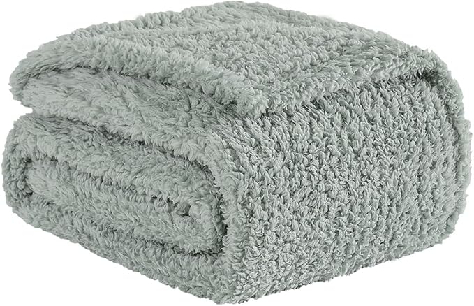Ultra Soft Cozy Sherpa Throw Blanket, Light Weight Warm Decorative Boho Style Plush Throw Blanket Cover for Couch, Sofa, Bedroom,Travel, Outdoor, 50”x60”, Sage Green