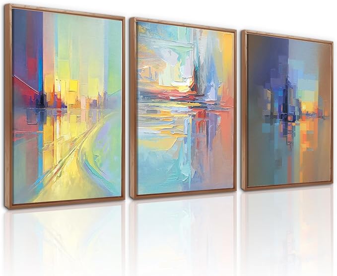 CHDITB Neutral Abstract Framed Canvas Wall Art Set Of 3, Modern Minimalist Wall Decor, Color Block Textured Paintings, Vintage Mid Century Art Prints For Living Room, Hallway, Office Decor -12X16 Inch