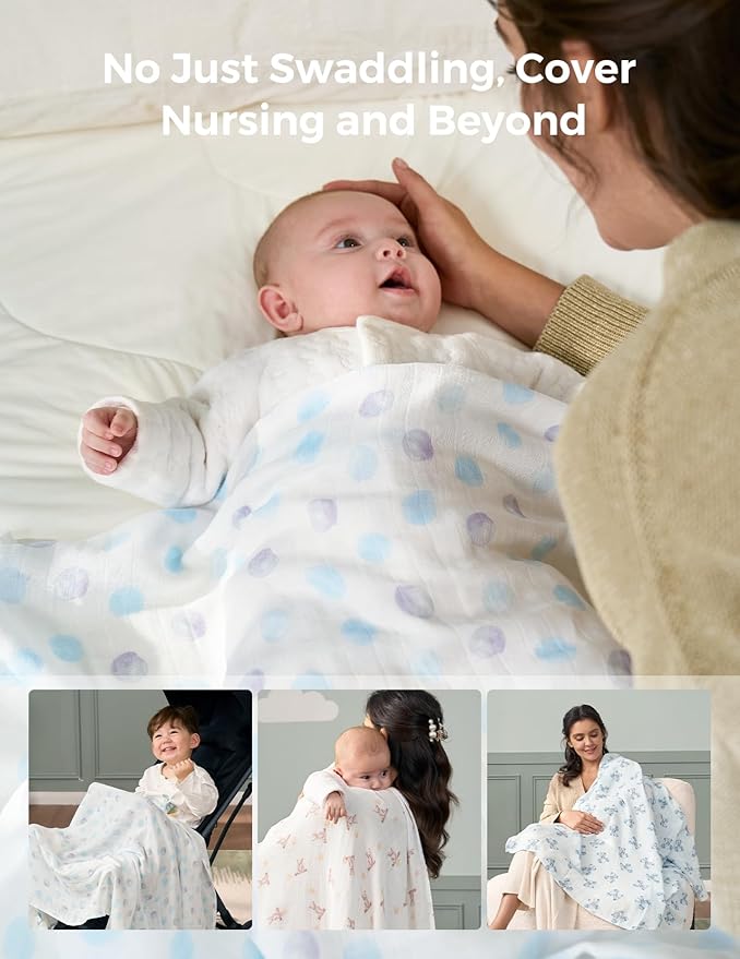 Momcozy Muslin Swaddle Blankets, Breathable and Skin-Friendly Receiving Blankets, Best Wishes Swaddle Blanket Shower Gifts & Baby Registry Essentials, Large 47"x47", Cuddle Buddies