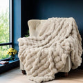 Wajade Fluffy Faux Fur Throw Blanket for Couch Bed 90x90, Luxury Soft Thick Fuzzy Plush Bubble Blanket, Warm Cozy Blanket for Sofa Chair Linen