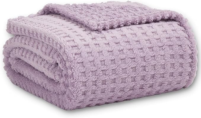 Soft Cozy Fuzzy Fleece Throw Blanket, Waffle Lavender Fog, 50x60 Inches – Lightweight, Fluffy, and Warm 3D Jacquard All-Season Blanket for Couch, Bed, Sofa, Home Decor, Camping, and Travel