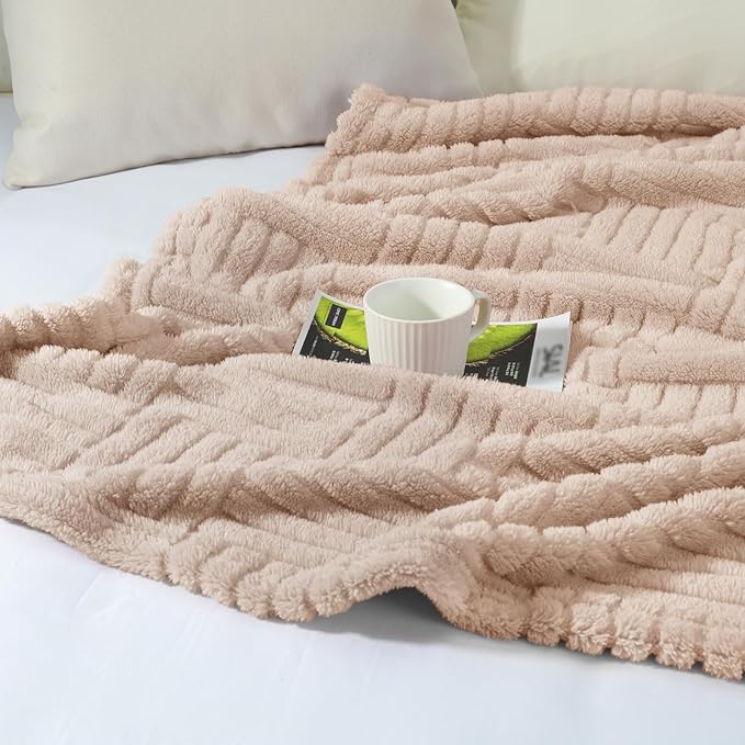 Whale Flotilla Lightweight Fleece King Size Blanket for Bed, Fuzzy Soft Blankets with Decorative Jacquard Pattern for All Season, Warm and Fluffy, 90x104 Inch, Camel