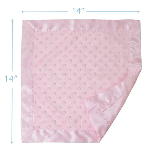 American Baby Company Heavenly Soft Chenille Security Blanket (14" x 14"), 2-Layer Design with Minky Dot & Silky Satin, Pink, for Boys and Girls