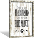 Bible Verses Wooden Wall Decor: Christian Sign Framed Art Picture Farmhouse Religious Scripture Quote Artwork Proverbs Trust in Lord Print for Home Bedroom Dining Room Decorations