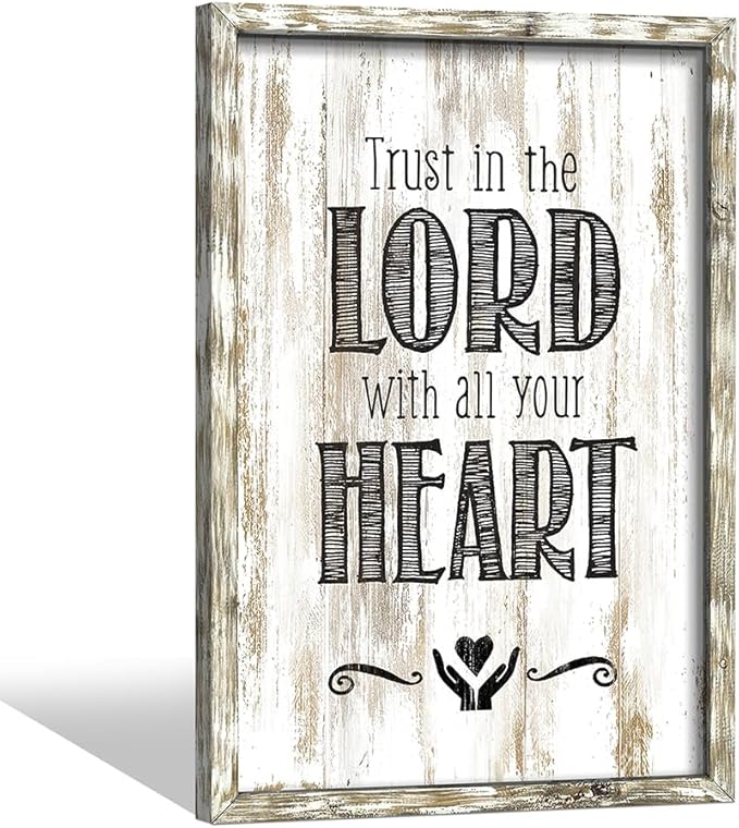 Bible Verses Wooden Wall Decor: Christian Sign Framed Art Picture Farmhouse Religious Scripture Quote Artwork Proverbs Trust in Lord Print for Home Bedroom Dining Room Decorations