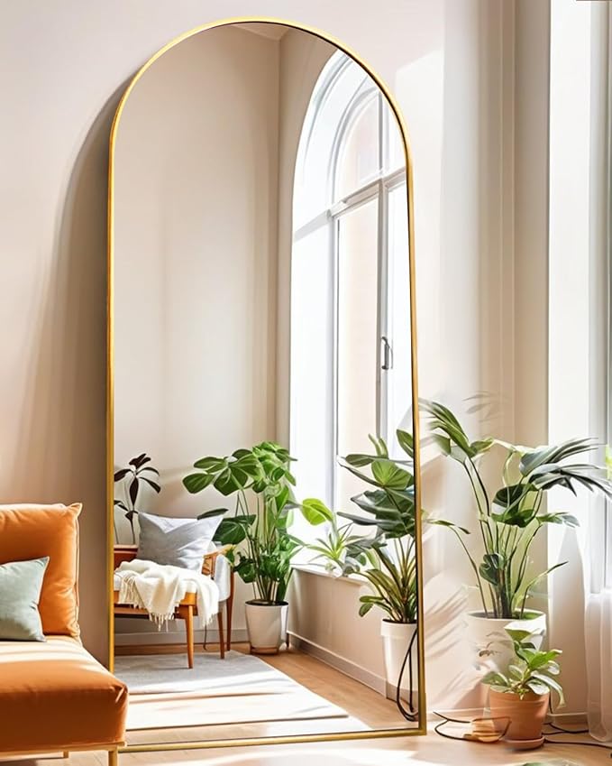 71x28 Inch Arched Floor Mirror - Full Length Gold Standing Mirror for Bedroom, Living Room, Dressing - Tall Leaner Mirror with Arch Design, Wall or Free-Standing Decor
