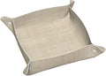 Light Beige Graident Texture Linen Valet Tray Leather Desktop Storage Organizer Bedside for Jewelry Keys Coin Candy
