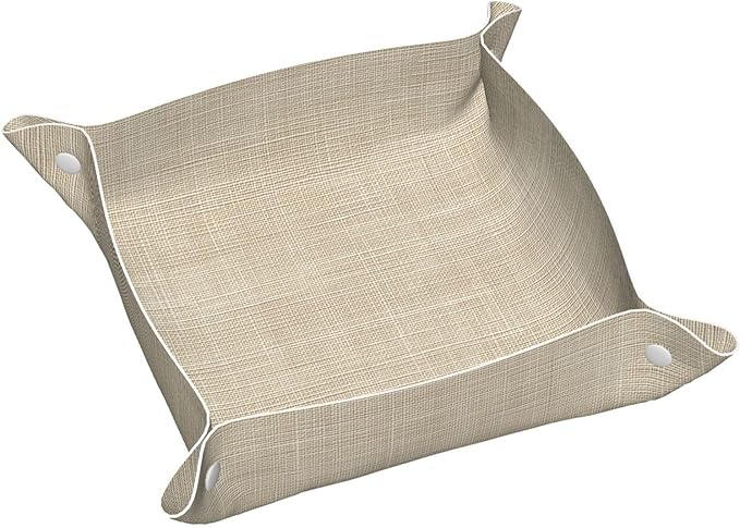 Light Beige Graident Texture Linen Valet Tray Leather Desktop Storage Organizer Bedside for Jewelry Keys Coin Candy
