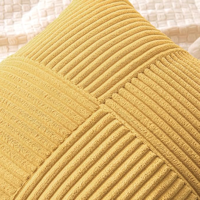 MIULEE Golden Mustard Decorative Throw Pillow Covers 18x18 Inch for Couch Bed Sofa Pack of 2 Boho Farmhouse Throw Pillows Soft Cross Corduroy Patchwork Textured Cushion Cases