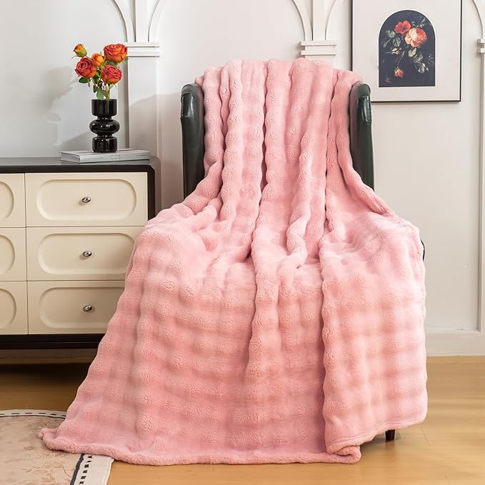 YUSOKI Luxury 3D Bubble Light Weighted Throw Blanket 1.8lb,All Ages,Home Decoration, (Light Pink,50 * 60inches)