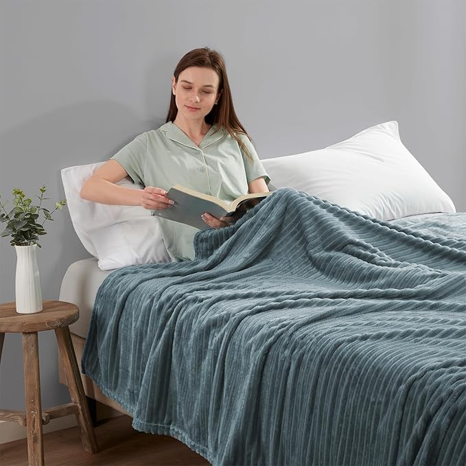 Nestl Blanket Twin Size for Bed - Cozy Warm Fuzzy Blankets for Women, Plush Small Fleece Throws for Girls - Stone Blue, 66 x 90 Inches