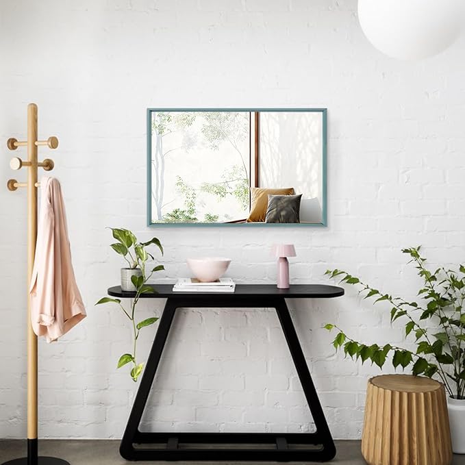 AAZZKANG Metal Wall Mirror with Frame Rectangular Large 26"x18" Decorative Bedroom Bathroom Hanging Mirror Home Wall Decor