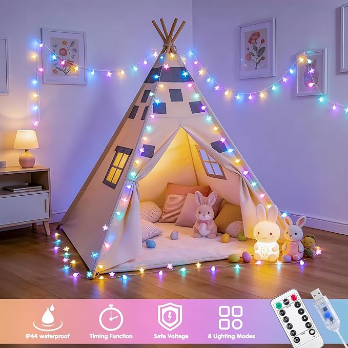 JMEXSUSS Easter Lights String Globe Star, 100 LED 33 FT Globe Star Lights Indoor, USB Easter String Lights Plug in for Indoor Spring Bedroom Porch Classroom Decor