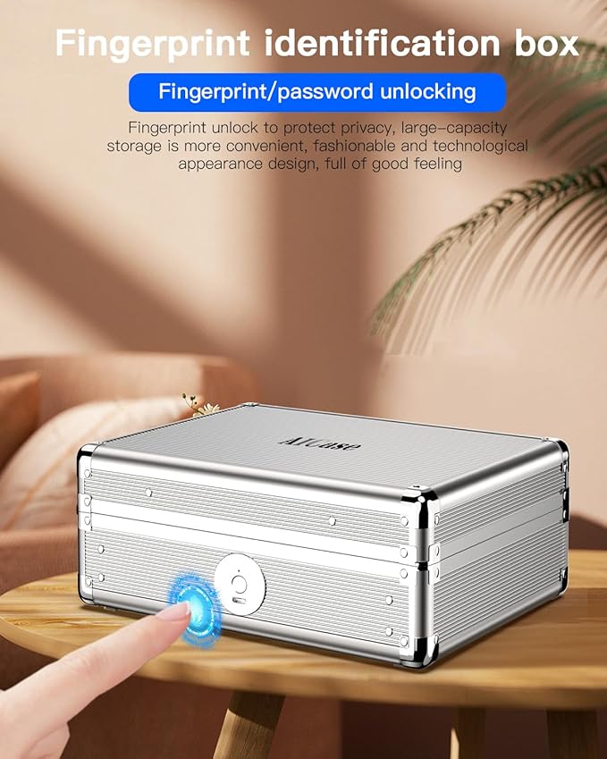 AICase Biometric Fingerprint Storage Box Portable Money Jewelry Safe Combination Lock for Car Home Office Travel_01