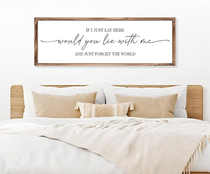 MODE HOME Farmhouse Bedroom Wall Art Above Bed with Title If I Just Lay Here Would You Lie With Me, Large Framed Wall Sign for Master Bedroom Wall Decor, Rustic Wall Art for Home Decor 42 x 15 Inch