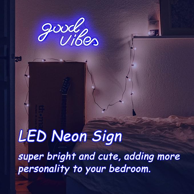 Good Vibes Neon Sign Blue Good Vibes Neon Lights USB Operated Aesthetic LED Signs for Bedroom Wall Decor Birthday Party Wedding Salon Bar Home Girl Cave