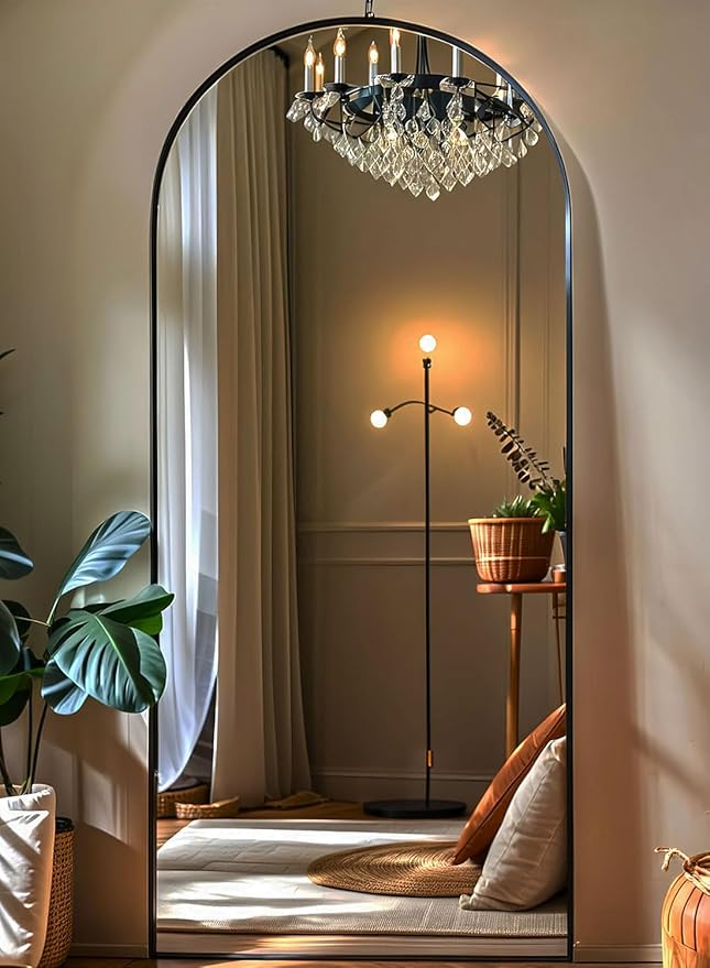 71x28 Inch Arched Floor Mirror - Full Length Black Standing Mirror for Bedroom, Living Room, Dressing - Tall Leaner Mirror with Arch Design, Wall or Free-Standing Decor
