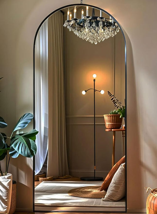 71x28 Inch Arched Floor Mirror - Full Length Black Standing Mirror for Bedroom, Living Room, Dressing - Tall Leaner Mirror with Arch Design, Wall or Free-Standing Decor