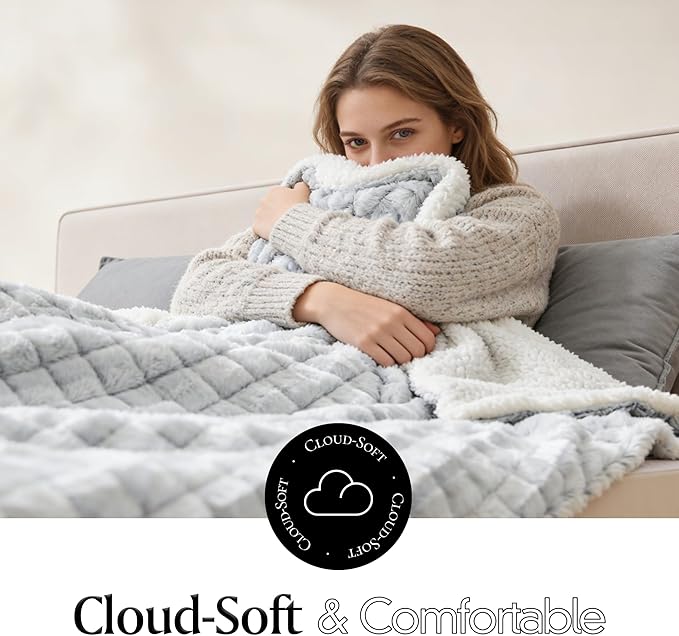 Micromink Sherpa Throw Blanket for Couch, Fluffy Plush Reversible Throw Blanket for Sofa Bed Chair Room Decor - Luxury Soft Cozy Gifts for Women, 50 x 60 Inches, Navy