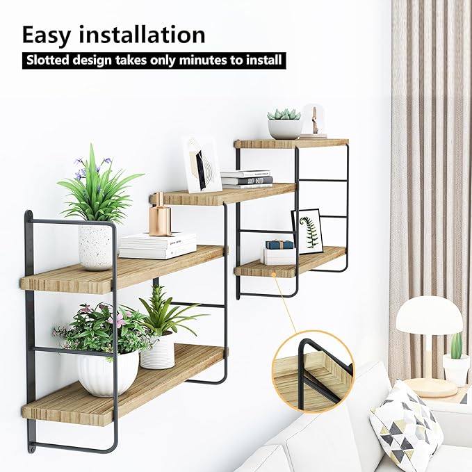 Wall Shelves, Wall Mounted Bookshelves, DIY Floating Shelves for Wall, Wood Hanging Book Shelves for Room, Bedroom, Living Room, Easy Installation (Wooden, 50W x 17H)