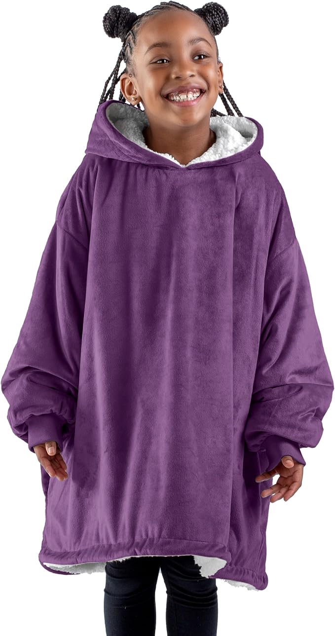 Bare Home Wearable Blanket Hoodie - Soft Plush Sherpa - Warm and Cozy - Oversized Wearable Blanket - Adult & Kid Sizes