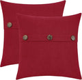 HWY 50 Red Chenille Throw Pillow Covers 16x16 Inch with Triple Buttons, Soft Farmhouse Accent Decorative Cushion Cases for Couch Sofa Bed Bedroom Pack of 2