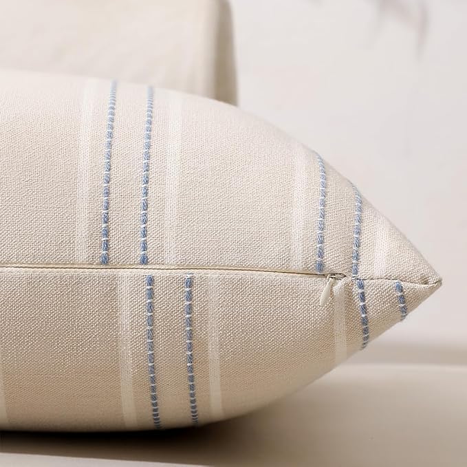 Hckot Throw Pillow Covers 12x20 Set of 2 Blue Pillow Covers Farmhouse Decorative Pillows Textured Linen Square Cushion Covers for Sofa Couch Bed Living Room Decor(Dusty Blue)