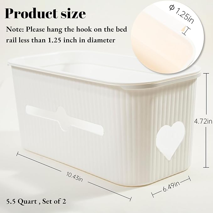 Bedside Storage Box Bin Organizer Diaper Caddy Organizer for Kids Bed, Crib, Playard,Playpen, Nursery Bedroom, Bathroom Essentials,for Books, Tissues, Cup & Snacks(White)